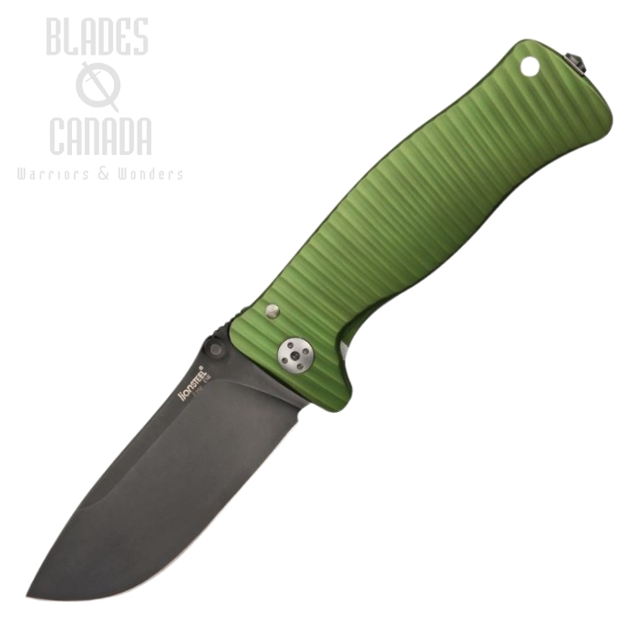 Lion Steel SR1A GB Molletta Framelock Folding Knife, D2 Black, Aluminum Green,